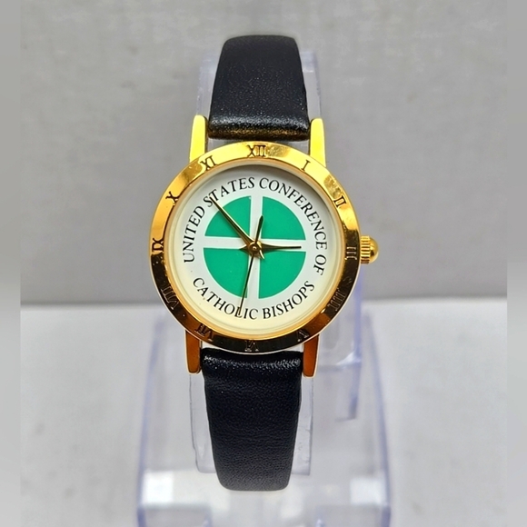United States Conference Of Catholic Baptists Gold Tone Watch New Battery - Picture 1 of 11